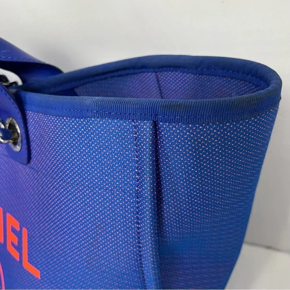 Chanel SS21 Electric Blue Neon Orange Medium Deauville Tote Bag